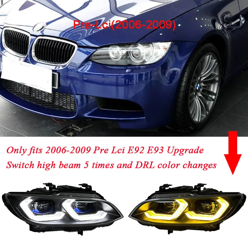SJC Auto CSL Yellow&White Drls Head Light for BMW E9X E92 E93 M3 2006-2009 Pre Lci Laser Style Headlights 335i 330i Front Lights