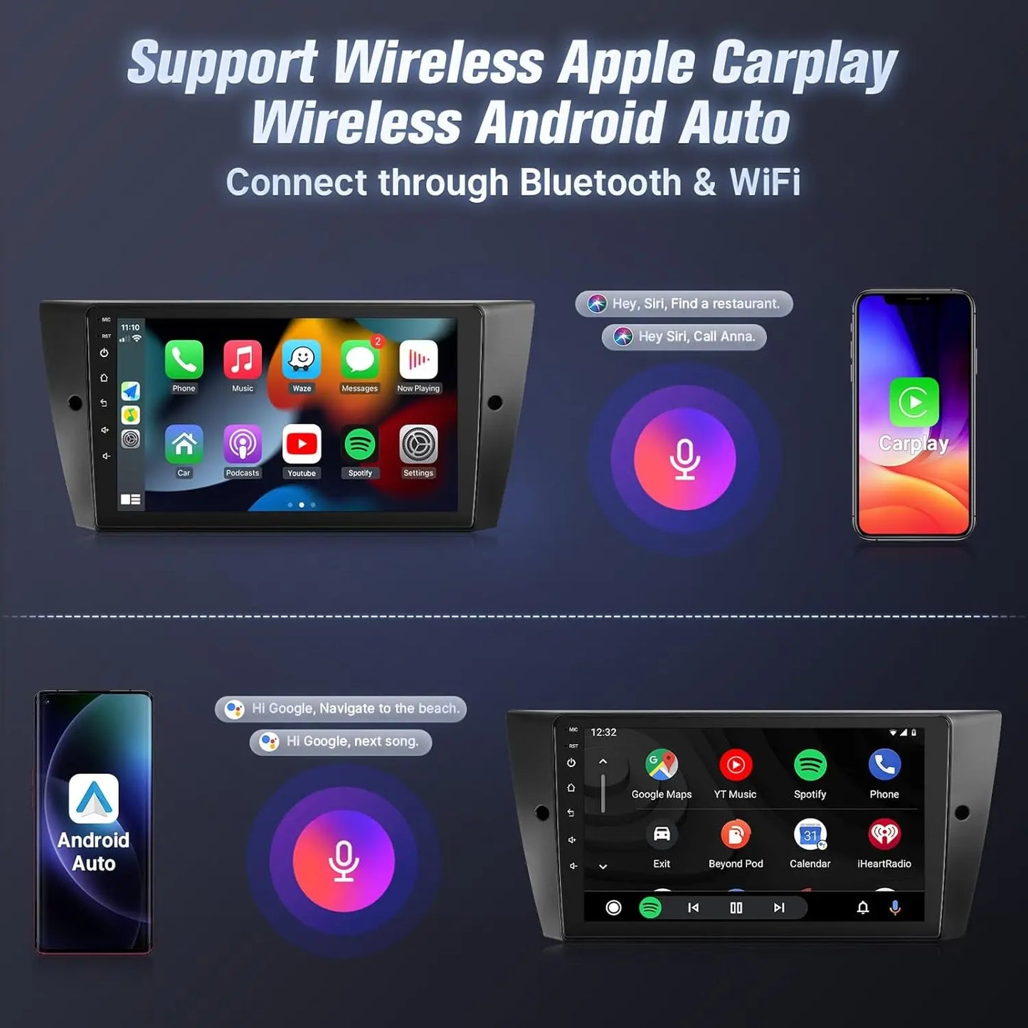 9" Touch Screen Wireless Car Radio Stereo for BMW 3 Series 328i 335i 325i (E90/E91/E92/E93) 2005-2011 With Backup Camera 2G+32G