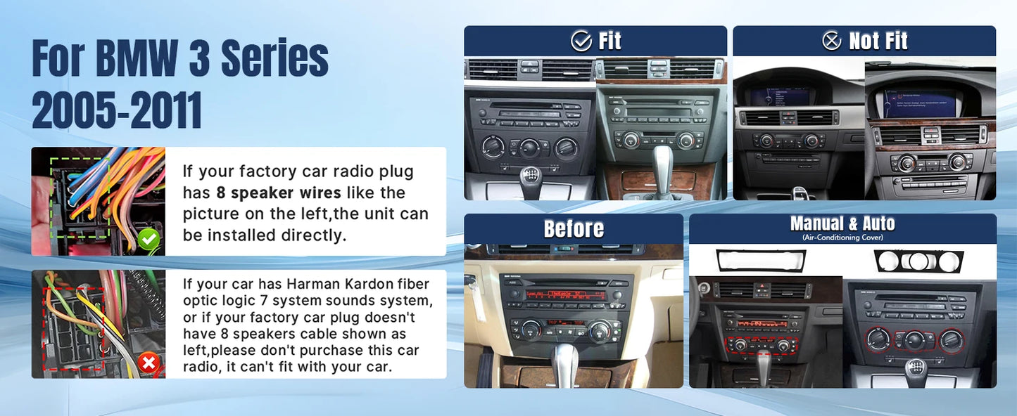 9" Touch Screen Wireless Car Radio Stereo for BMW 3 Series 328i 335i 325i (E90/E91/E92/E93) 2005-2011 With Backup Camera 2G+32G