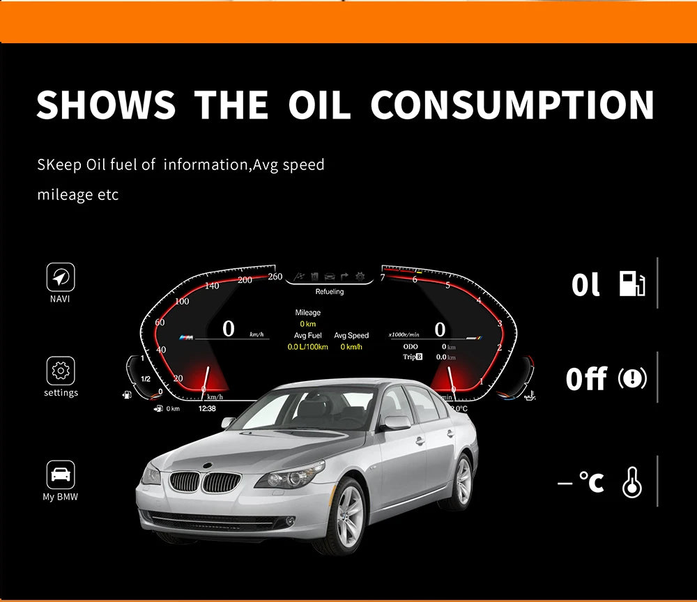 New 12.3" LCD Dashboard Speedometer for 3 Series E90-E93 Digital Instrument Cluster with HUD Linux OS Plug & Play
