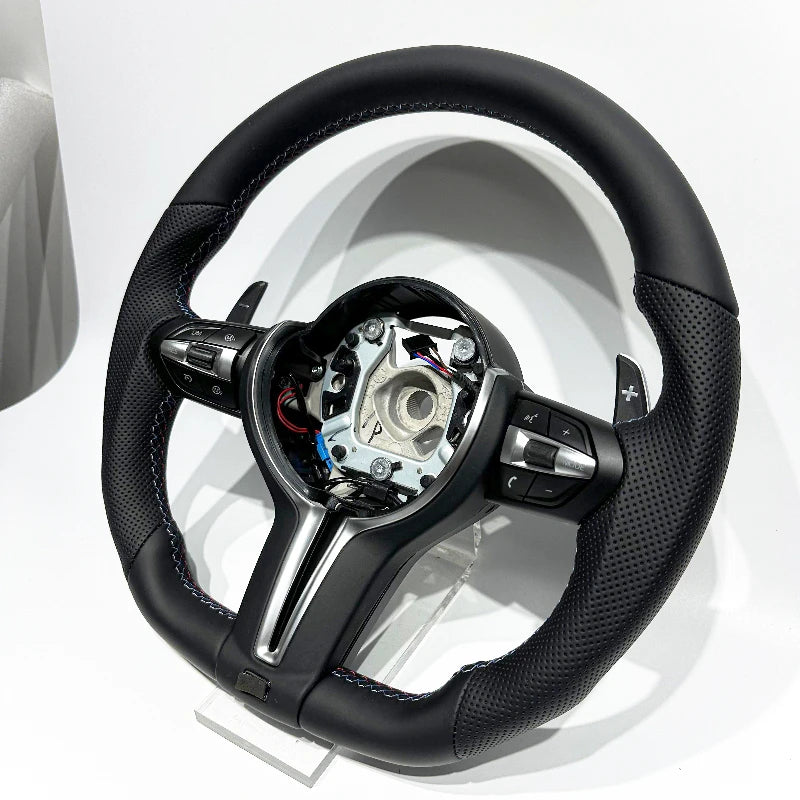 Black Napa Leather High Quality Steering Wheel for BMW M3 M5 F10 F20 F25 F30 F36 F06 F22 F21 Flat Bottom Automotive Accessories
