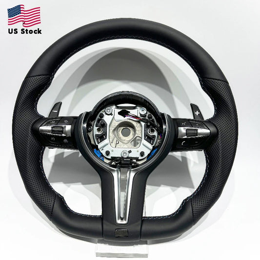 Black Napa Leather High Quality Steering Wheel for BMW M3 M5 F10 F20 F25 F30 F36 F06 F22 F21 Flat Bottom Automotive Accessories