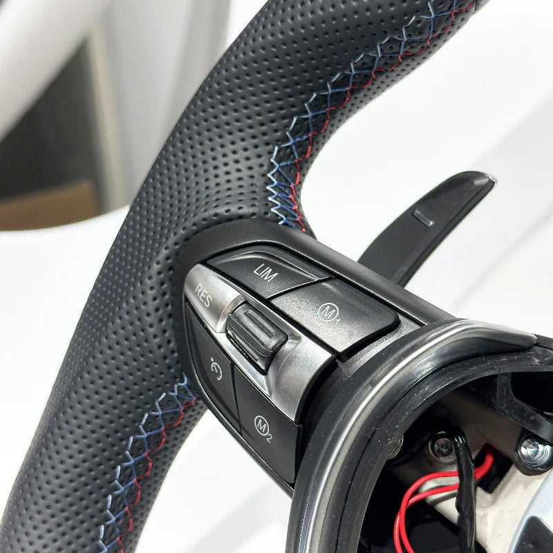Black Napa Leather High Quality Steering Wheel for BMW M3 M5 F10 F20 F25 F30 F36 F06 F22 F21 Flat Bottom Automotive Accessories