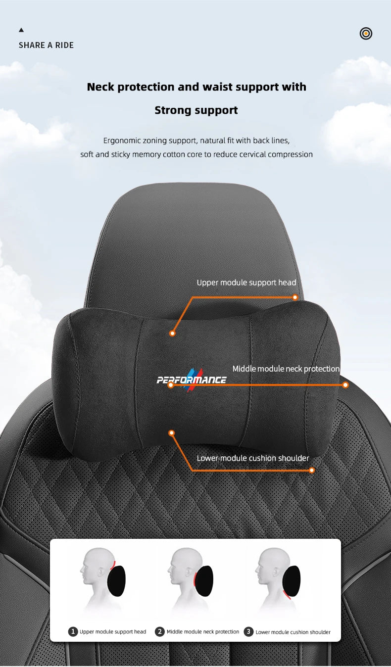 Suede Headrest Car Breathable Memory Foam Neck Pillow For BMW Performance F30 F10 X2 X3 E34 E53 GT G30 i3 F02 M3 M4 F94 F07 F34