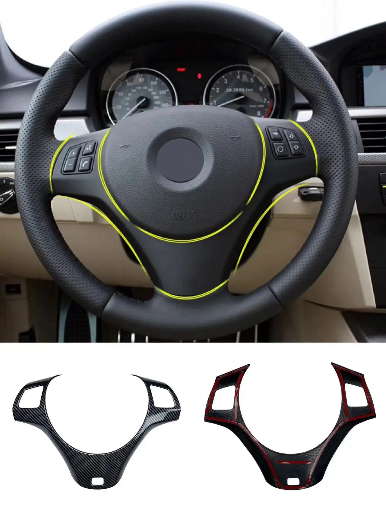 For BMW 3 Series E90 E91 E92 E93 2005-2012 Interior Accessories ﻿Car Steering Wheel Button Decoration Frame Trim