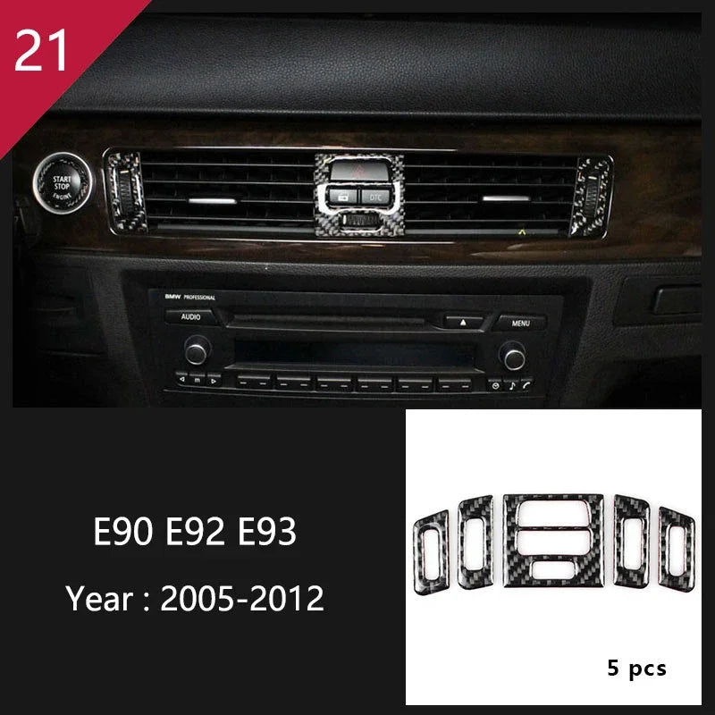Carbon Fiber For BMW 3 Series E90 E92 E93 Inner Gearshift Air Conditioning CD Panel Door Armrest Cover Trim Sticker Accessories