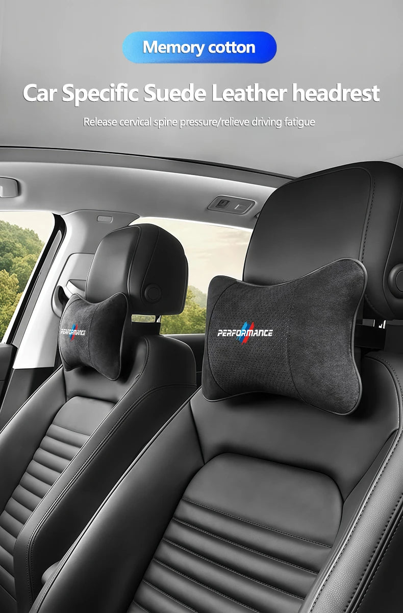 Suede Headrest Car Breathable Memory Foam Neck Pillow For BMW Performance F30 F10 X2 X3 E34 E53 GT G30 i3 F02 M3 M4 F94 F07 F34