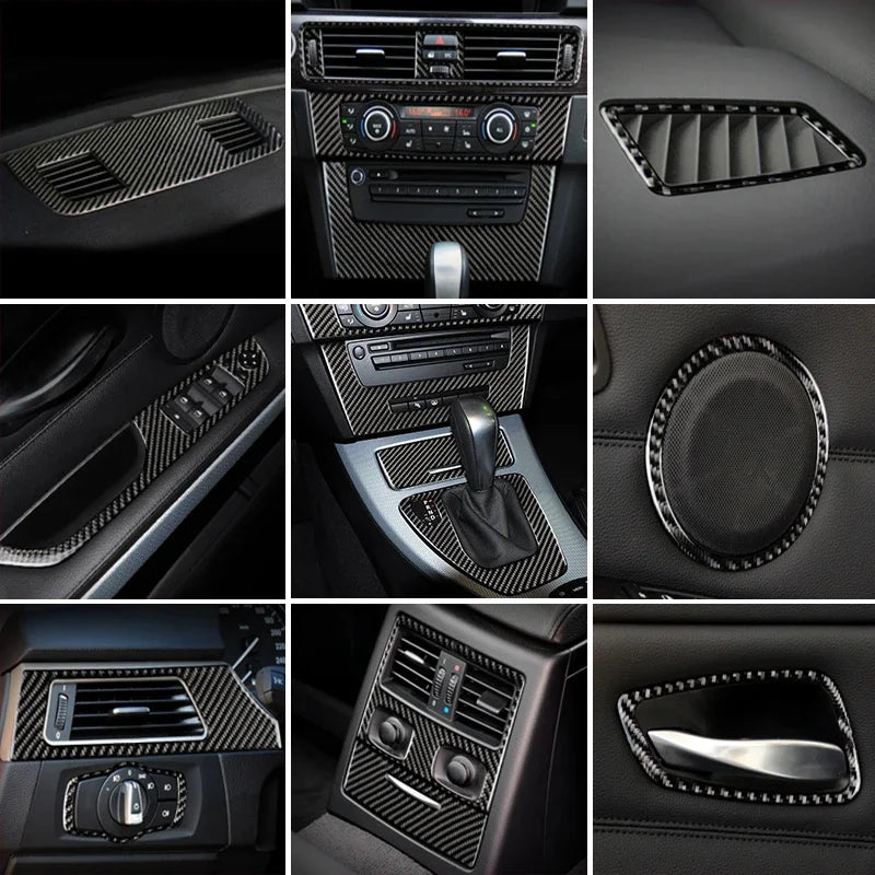 Carbon Fiber For BMW 3 Series E90 E92 E93 Inner Gearshift Air Conditioning CD Panel Door Armrest Cover Trim Sticker Accessories